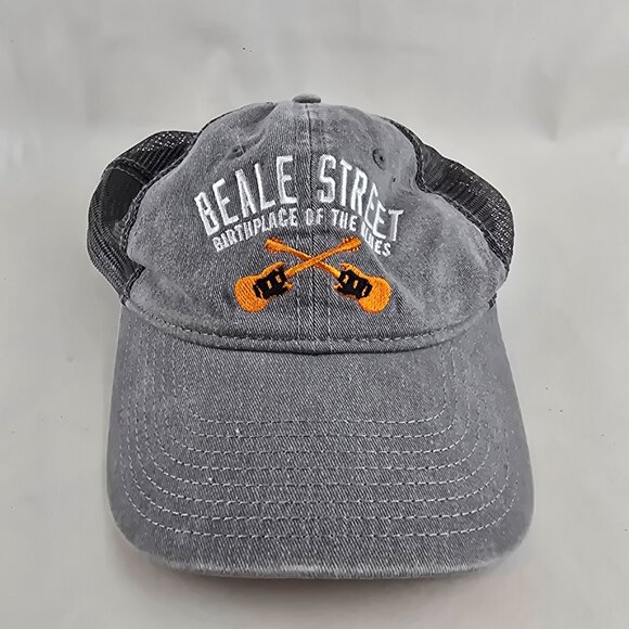 Beale Street Memphis Trucker Hat Gray Embroidered Guitar Cap Adjustable Blues - Picture 4 of 8